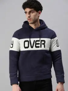 SHOWOFF Men Blue Printed Cotton Hooded Sweatshirt