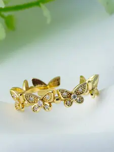 Ferosh Women Gold-Toned White Stone Studded & Beaded Adjustable Butterfly Finger Ring