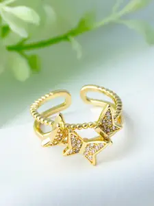 Ferosh  Gold-Toned White Stone Studded & Beaded Butterfly Ring