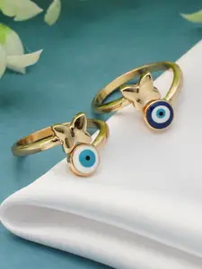 Ferosh Women Gold-Toned Star Set of 2 Evil Eye Finger Ring Set