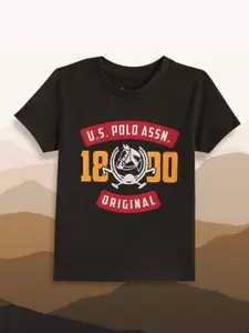 U.S. Polo Assn. Kids Boys Black Brand Logo Printed Pure Cotton T-shirt