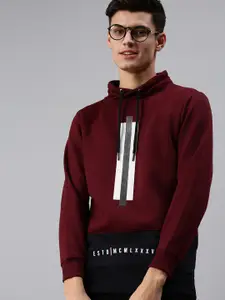SHOWOFF Men Maroon Hooded Cotton Sweatshirt