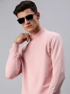 SHOWOFF Men Peach-Coloured Solid Sweatshirt