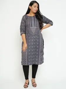 Amydus Plus Size Women Grey & Pink Ethnic Motifs Printed Kurta