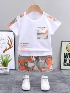 Googo Gaaga Googo Gaaga Boys sets of Orange & White Printed T-shirt with Shorts