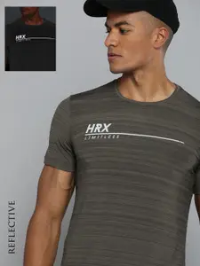 HRX by Hrithik Roshan Men Olive Green Striped Rapid Dry T-shirt