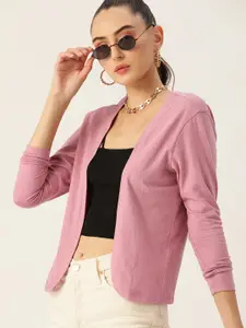 DressBerry Women Pink Solid Pure Cotton Shrug