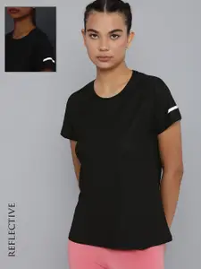 HRX by Hrithik Roshan Women Black Rapid-Dry T-shirt with Reflective Strips