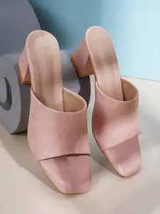SCENTRA Peach-Coloured Textured Party Block Heels