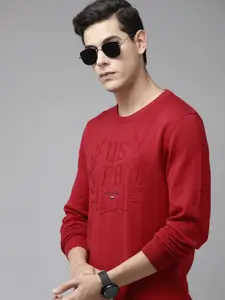 U.S. Polo Assn. Men Red Printed Pure Cotton Pullover