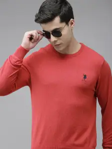 U.S. Polo Assn. Men Red Solid Pullover Sweater