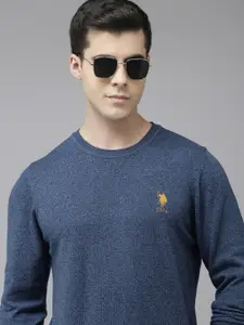 U.S. Polo Assn. U S Polo Assn Men Blue Pure Cotton Pullover with Embroidered Detail Sweater