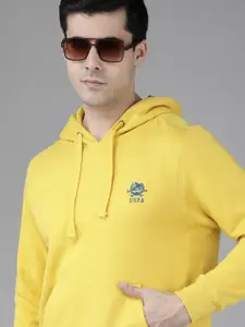 U.S. Polo Assn. U S Polo Assn Men Yellow Brand Logo Embroidered Hooded Sweatshirt