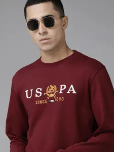 U.S. Polo Assn. U S Polo Assn Men Maroon Embroidered Pure Cotton Sweatshirt