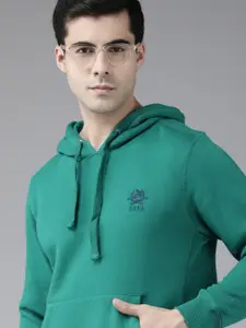 U.S. Polo Assn. U S Polo Assn Men Teal Green Brand Logo Embroidered Hooded Sweatshirt