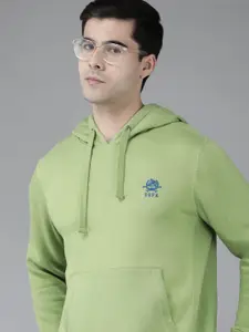U.S. Polo Assn. Men Green Solid Hooded Sweatshirt