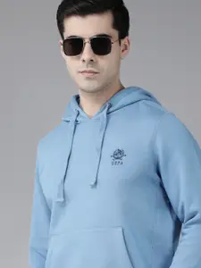 U.S. Polo Assn. U S Polo Assn Men Light Blue Brand Logo Embroidered Hooded Sweatshirt