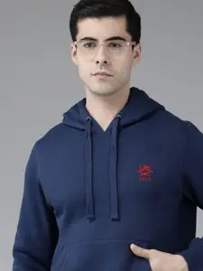 U.S. Polo Assn. Men Navy Blue Solid Hooded Sweatshirt