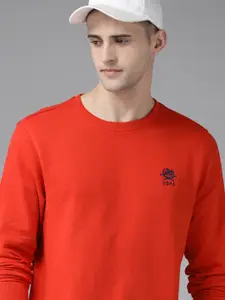 U.S. Polo Assn. Men Red Solid Sweatshirt With Brand Logo Embroidered Detail