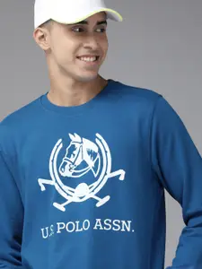 U.S. Polo Assn. Men Blue Brand Logo Printed Pullover Sweatshirt