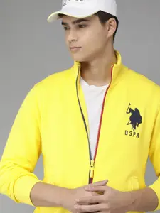 U.S. Polo Assn. U S Polo Assn Men Yellow Brand Logo Embroidered Open-Front Sweatshirt
