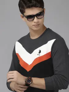 U.S. Polo Assn. U S Polo Assn Men Black Colourblocked Sweatshirt