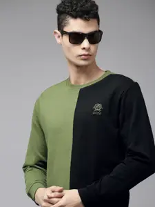U.S. Polo Assn. Men Olive Green & Black Colourblocked Sweatshirt