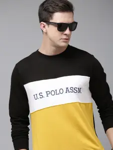U.S. Polo Assn. Men Black & Yellow Colourblocked Sweatshirt