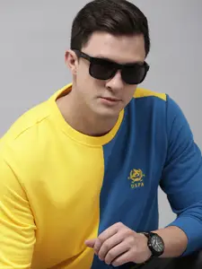 U.S. Polo Assn. Men Yellow & Blue Colourblocked Sweatshirt