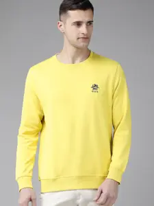 U.S. Polo Assn. Men Yellow Solid Sweatshirt With Brand Logo Embroidered Detail