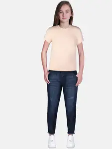 Gini and Jony Teen-Girls Navy Blue Low Distress Light Fade Denim Jeans