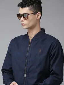 U.S. Polo Assn. U S Polo Assn Men Navy Blue Solid Bomber Jacket