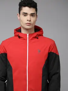 U.S. Polo Assn. Men Red & Black Colourblocked Sporty Jacket