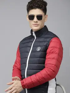 U.S. Polo Assn. Men Navy Blue Red Colourblocked Puffer Jacket