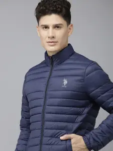 U.S. Polo Assn. Men Navy Blue Solid Puffer Jacket