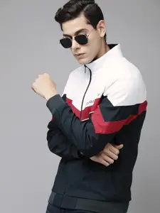 U.S. Polo Assn. U S Polo Assn Men Navy Blue And White Colourblocked Bomber Jacket