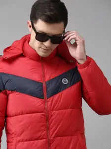 U.S. Polo Assn. Men Red & Navy Blue Colourblocked Puffer Jacket