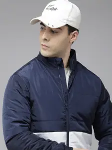 U.S. Polo Assn. U S Polo Assn Men Navy Blue And White Colourblocked Puffer Jacket