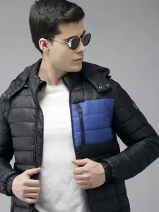 U.S. Polo Assn. U S Polo Assn Men Black And Blue Colourblocked Hooded Puffer Jacket