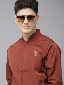 U.S. Polo Assn. U S Polo Assn Men Rust Brand Logo Printed Long Sleeves Bomber Jacket