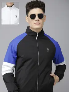 U.S. Polo Assn. U S Polo Assn Men White Black Colourblocked Reversible Bomber Jacket