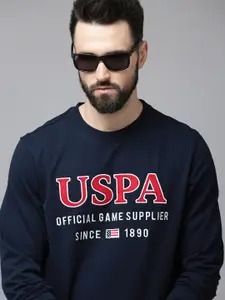 U.S. Polo Assn. Men Navy Blue Brand Logo Printed Pure Cotton Sweatshirt