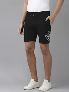 U.S. Polo Assn. Denim Co. Men Black Brand Logo Print Slim Fit Mid-Rise Knitted Shorts