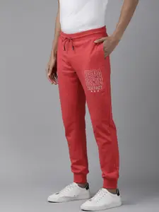 U.S. Polo Assn. Denim Co. Men Red Brand Logo Printed Knitted Regular Joggers