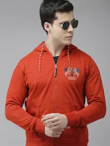 U.S. Polo Assn. Denim Co. Men Red Hooded Brand Logo Sweatshirt