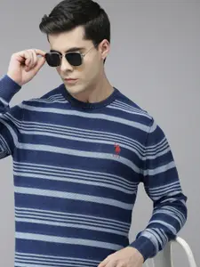 U.S. Polo Assn. Denim Co. U S Polo Assn Denim Co Men Blue Striped Pullover Sweater