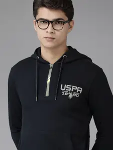 U.S. Polo Assn. Denim Co. Men Navy Blue Brand Logo Placement Print Hooded Sweatshirt