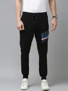 U.S. Polo Assn. Denim Co. Men Black Brand Logo Printed Knitted Regular Joggers