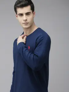 U.S. Polo Assn. Denim Co. U S Polo Assn Denim Co Men Blue Brand Logo Embroidered Pullover Sweater