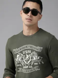 U.S. Polo Assn. Denim Co. U S Polo Assn Denim Co Men Olive Green Printed Pullover